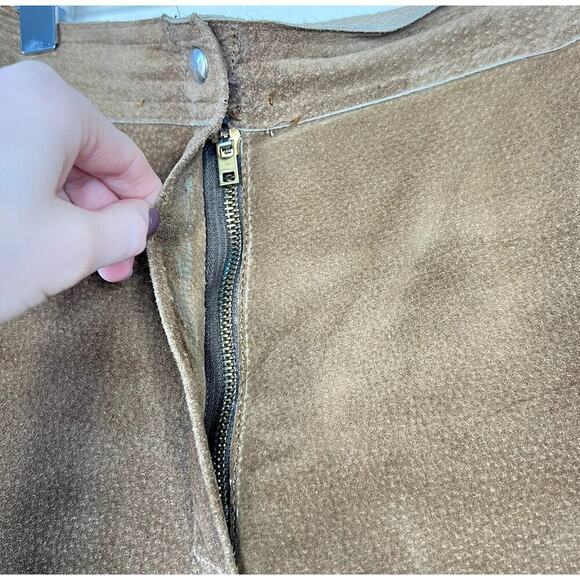 Vintage Genuine Suede Leather Pants Bootcut Tan Camel Hyde Western Women's 24 - Picture 3 of 7
